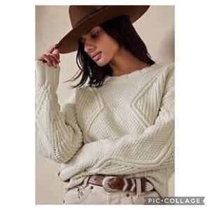 Banana Republic Tavati Geometric Cream Cable-Knit Cropped Sweater Size M